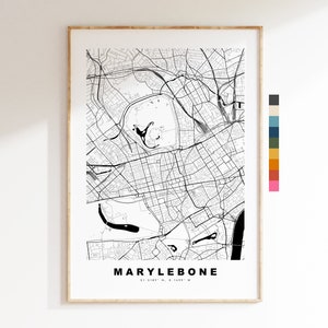 Impresión de mapa de Marylebone - Póster de mapa de ciudad minimalista - Arte de mapas - Londres, Reino Unido - Impresión de Marylebone - Póster - Diferentes colores disponibles