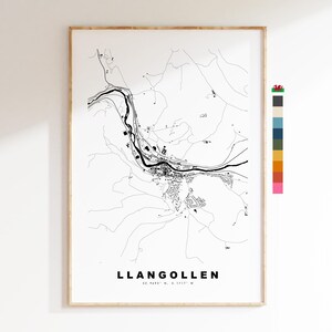 Impresión de mapas de Llangollen - Cartel minimalista del mapa de la ciudad - Arte del mapa - Gales - Impresión de Llangollen - Cartel de Llangollen - Diferentes colores disponibles