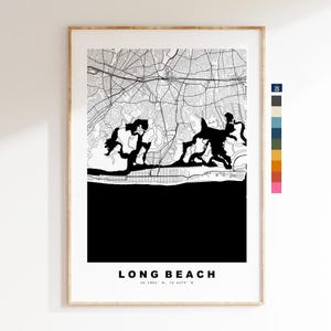 Long Beach Carte de la ville Imprimer - impression de carte - art de la carte - estampes ou impressions encadrées - minimaliste - États-Unis