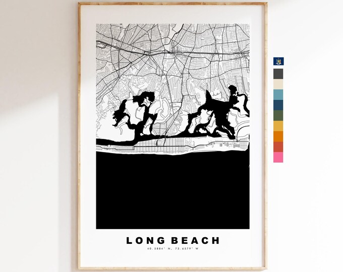 Long Beach Map Print - City Map Poster - Map Art - USA City Maps - Long Beach Print - Long Beach Poster - Minimalist City Map - New York