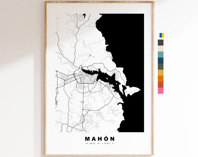 Mahon Map Print - City Map Poster - Map Art - Map Wall Art - Spain City Maps - Print - Mahon - Menorca  - Minimalist City Map