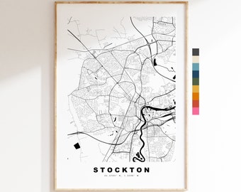 Stockton Map Print - Minimalist City Map Poster - Map Art - UK - Stockton Print - Stockton on Tees Poster - Different Colours Available
