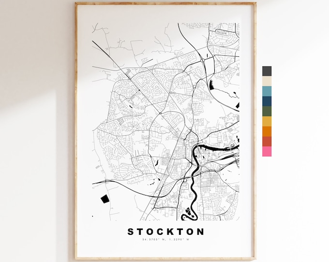 Stockton Map Print - Minimalist City Map Poster - Map Art - UK - Stockton Print - Stockton on Tees Poster - Different Colours Available