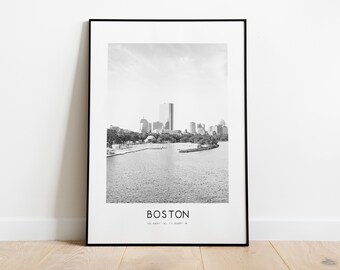 Boston City Poster Print - Black and White Minimalist City Print - Coordinates - Boston Poster - Boston Art Print -  Boston USA - Poster