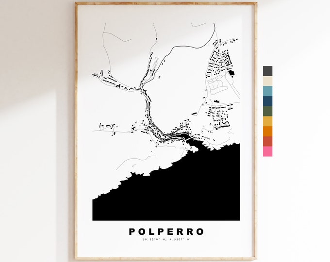 Polperro Map Print - Minimalist City Map Poster - Map Art - UK - Polperro Print - Polperro Poster - Different Colours Available
