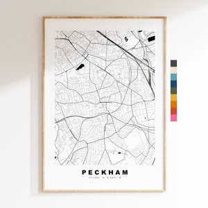 Impressão de mapa de Peckham - Pôster de mapa de cidade minimalista - Arte de mapa - Londres, Reino Unido - Impressão de Peckham - Pôster de Peckham - Cores diferentes disponíveis