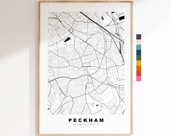 Peckham Map Print - Minimalist City Map Poster - Map Art - London, UK - Peckham Print - Peckham Poster - Different Colours Available