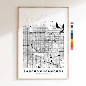Rancho Cucamonga Carte de la ville Imprimer - impression de carte - art de la carte - estampes ou impressions encadrées - États-Unis