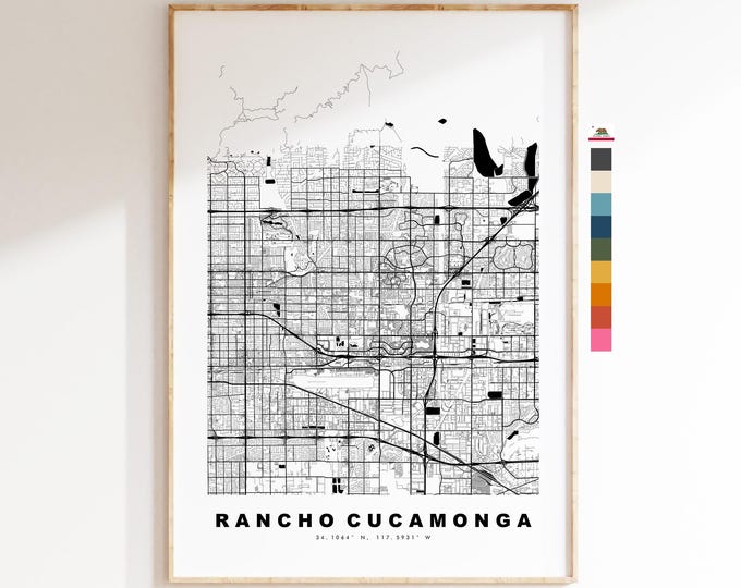 Rancho Cucamonga Map Print - City Map Poster - Map Art - USA City Maps - Rancho Cucamonga Print - Minimalist City Map - California