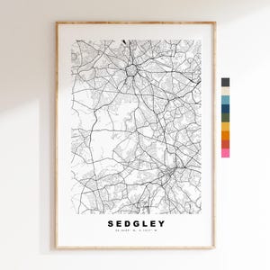 Impresión de mapa de Sedgley - Póster minimalista de mapa urbano - Arte cartográfico - Reino Unido - Impresión de Sedgley - Sedgley, Midlands Occidentales - Diferentes colores disponibles