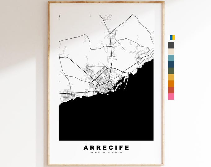 Arrecife Map Print - City Map Poster - Map Art - Map Wall Art - Spain City Maps - Print - Arrecife - Lanzarote  - Minimalist City Map