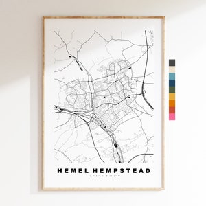 Impresión de mapa de Hemel Hempstead - Póster de mapa de ciudad minimalista - Arte de pared con mapas - Reino Unido - Impresión de Hemel Hempstead - Póster - Diferentes colores disponibles