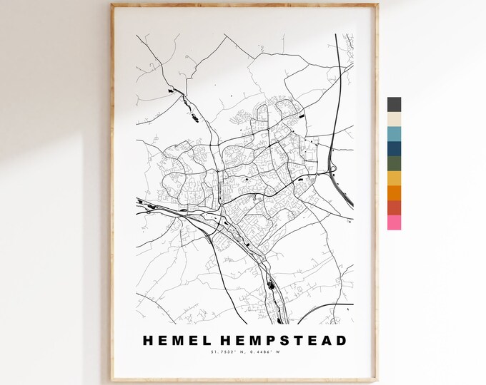 Hemel Hempstead Map Print - Minimalist City Map Poster - Map Wall Art - UK - Hemel Hempstead Print - Poster - Different Colours Available