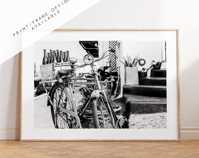 Vintage Bike Print - Greece - Print - Poster - Santorini Photography - Greece Wall Art - Bike Photography - Bike Photo - Bike Poster