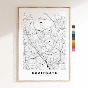 Impresión del mapa de Southgate - Póster minimalista de mapa de la ciudad - Arte cartográfico - Reino Unido - Impresión de Southgate - Southgate, Londres - Diferentes colores disponibles