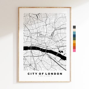 Impresión de mapa de la ciudad de Londres - Póster de mapa de la ciudad minimalista - Arte de mapas - Londres, Reino Unido - Impresión de la ciudad de Londres - Póster - Diferentes colores disponibles