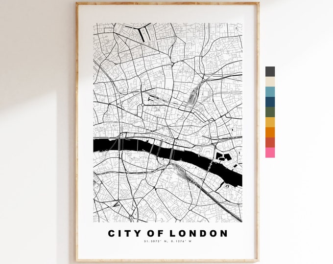 City of London Map Print - Minimalist City Map Poster - Map Art - London, UK - City of London Print - Poster - Different Colours Available