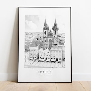 Prague City Poster Print - Black and White Minimalist City Print - Coordinates - Prague Map - Prague Art Print - European Decor - Hallway