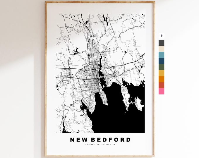 New Bedford Map Print - City Map Poster - Map Art - USA City Maps - New Bedford Print - Poster - Minimalist City Map - Massachusetts
