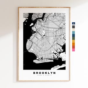 Brooklyn Carte de la ville Imprimer - impression de carte - art de la carte - estampes ou impressions encadrées - minimaliste - États-Unis