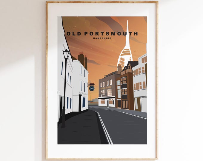 Old Portsmouth Travel Poster (Sunset - Orange)  - Wall Art Print - Southsea and Portsmouth Travel Posters - Prints or Framed Prints