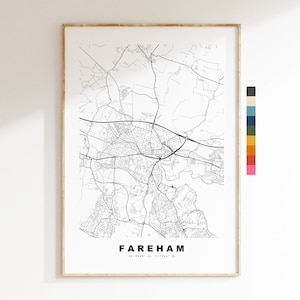 Fareham Map Print - Minimalistische Stadt Karte Poster - Wandkunst - UK - Fareham Print - Fareham Poster - verschiedene Farben erhältlich