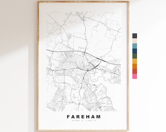Fareham Map Print - Minimalist City Map Poster - Map Wall Art - UK - Fareham Print - Fareham Poster - Different Colours Available