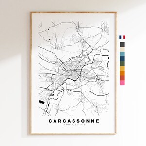 Carcassonne Impresión de mapas de la ciudad - Mapa de la ciudad minimalista - Arte de la pared del mapa