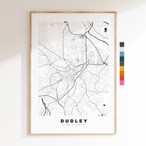 Impresión de mapa de Dudley - Póster de mapa de ciudad minimalista - Arte de pared con mapas - Reino Unido - Impresión de Dudley - Póster de Dudley - Diferentes colores disponibles