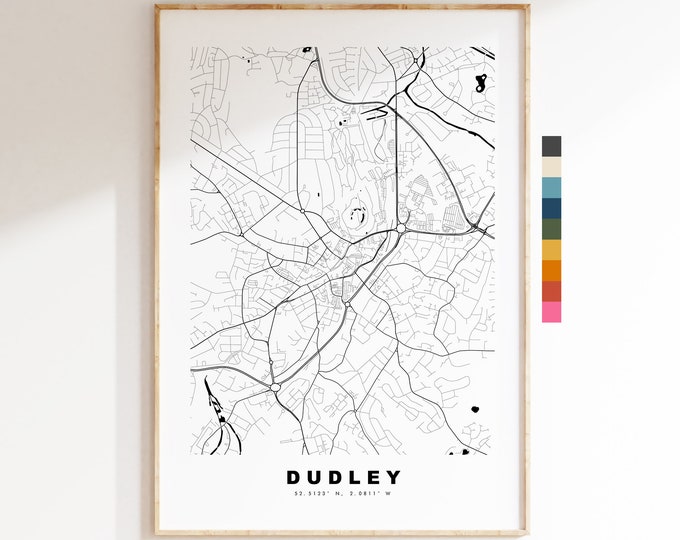 Dudley Map Print - Minimalist City Map Poster - Map Wall Art - UK - Dudley Print - Dudley Poster - Different Colours Available