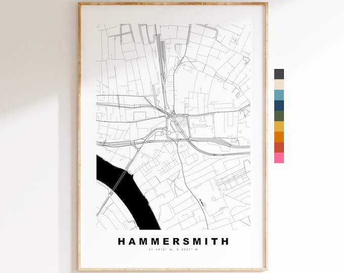 Hammersmith Map Print - Minimalist City Map Poster - Map Art - London, UK - Hammersmith Print - Poster - Different Colours Available