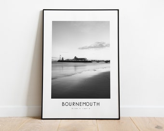 Bournemouth Poster Print - Black and White Minimalist City Print - Coordinates - Bournemouth Pier - Bournemouth Art Print - Bournemouth Gift