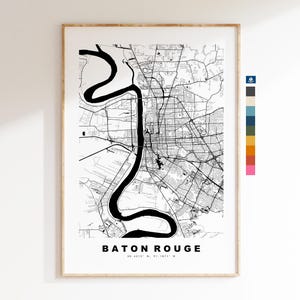 Baton Rouge Carte de la ville Imprimer - impression de carte - art de la carte - estampes ou impressions encadrées - États-Unis