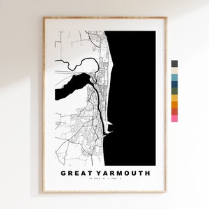 Impresión de mapa de Great Yarmouth - Póster de mapa de ciudad minimalista - Arte de pared con mapas - Reino Unido - Impresión - Póster de Great Yarmouth - Diferentes colores disponibles