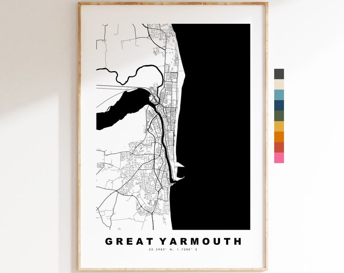Great Yarmouth Map Print - Minimalist City Map Poster - Map Wall Art - UK - Print - Great Yarmouth Poster - Different Colours Available