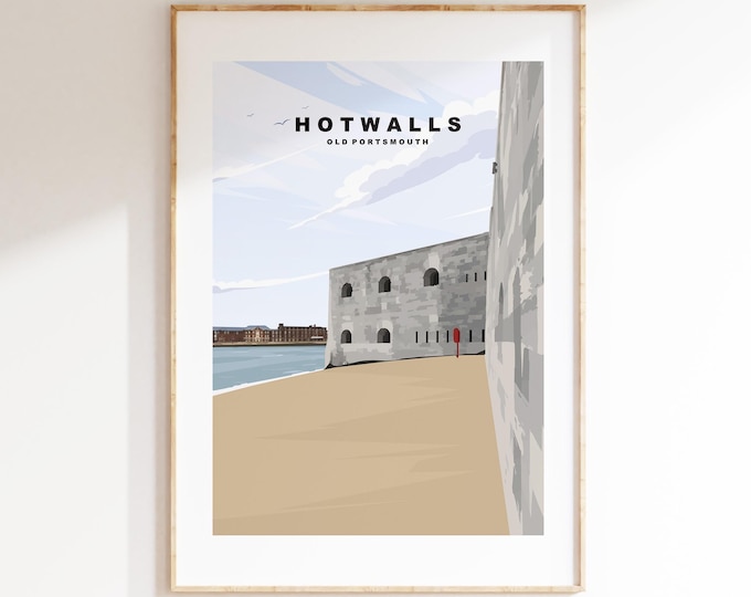 Hotwalls Beach Travel Poster - Wall Art Print - Southsea and Portsmouth Travel Posters - Minimalist Retro Style - Prints or Framed Prints