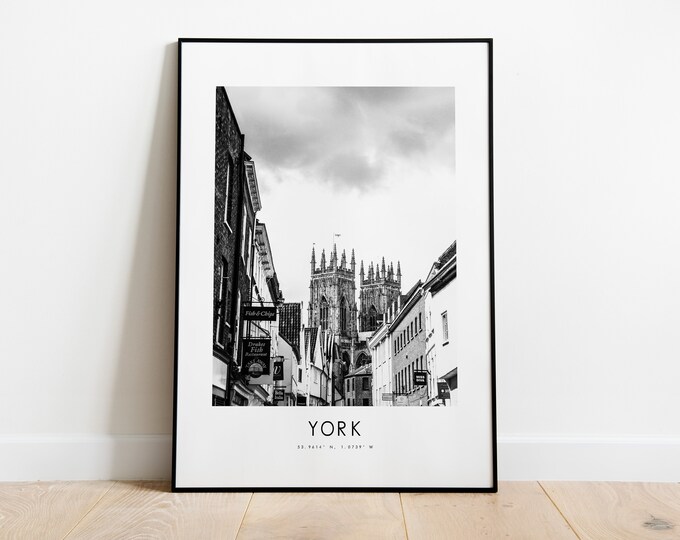 York City Poster Print - Black and White Minimalist City Print - Coordinates - York Poster - York Art Print - York Print - Gift - UK