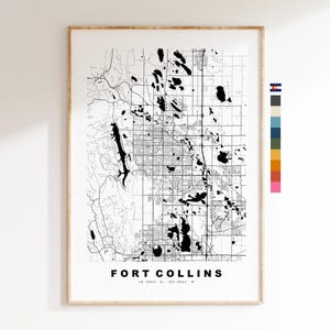 Fort Collins Carte de la ville Imprimer - impression de carte - art de la carte - estampes ou impressions encadrées - États-Unis