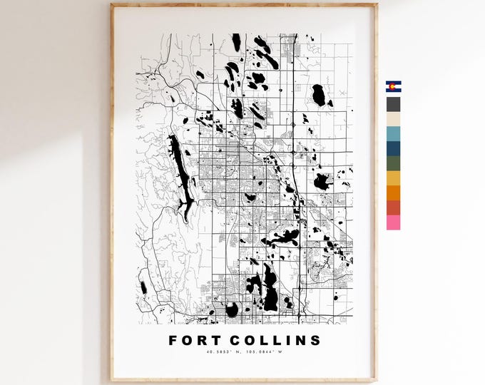 Fort Collins Map Print - City Map Poster - Map Art - USA City Maps - Fort Collins Print - Poster - Minimalist City Map - Colorado