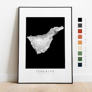 Kaart afdrukken Tenerife - kaartposter Canarische eilanden - kaartkunst - kunst aan de muur kaart - stadskaart Tenerife - afdrukken - poster - muurkunst - kaart - cadeau