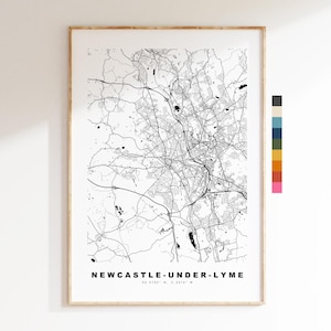 Impresión del mapa de Newcastle-under-Lyme - Póster minimalista de mapa urbano - Arte cartográfico - Reino Unido - Impresión de Newcastle-under-Lyme - Disponible en varios colores