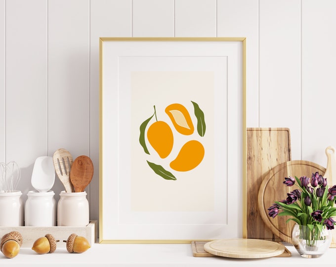 Mango Print - Kitchen Wall Art - Mango Poster - Mango Wall Art - Mango Print - Food Posters - Fruit Illustration - Kitchen - Minimalist