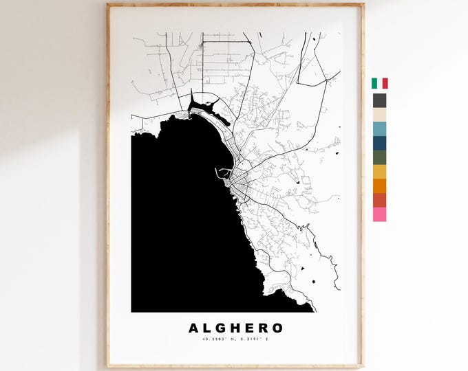 Alghero Map Print - City Map Poster - Map Art - Map Wall Art - Italy City Maps - Alghero Print - Alghero Poster - Minimalist City Map