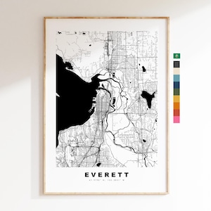 Everett Carte de la ville Imprimer - impression de carte - art de la carte - estampes ou impressions encadrées - États-Unis