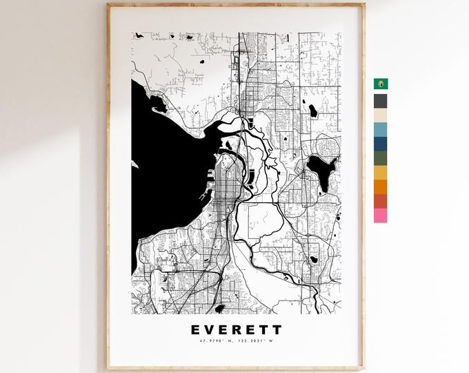 Everett Map Print - City Map Poster - Map Art - USA City Maps - Everett Print - Everett Poster - Minimalist City Map - Washington