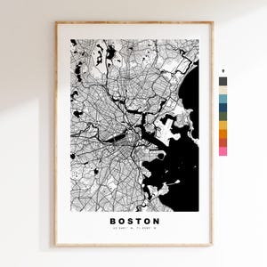 Boston Carte de la ville Imprimer - impression de carte - art de la carte - estampes ou impressions encadrées - minimaliste - États-Unis