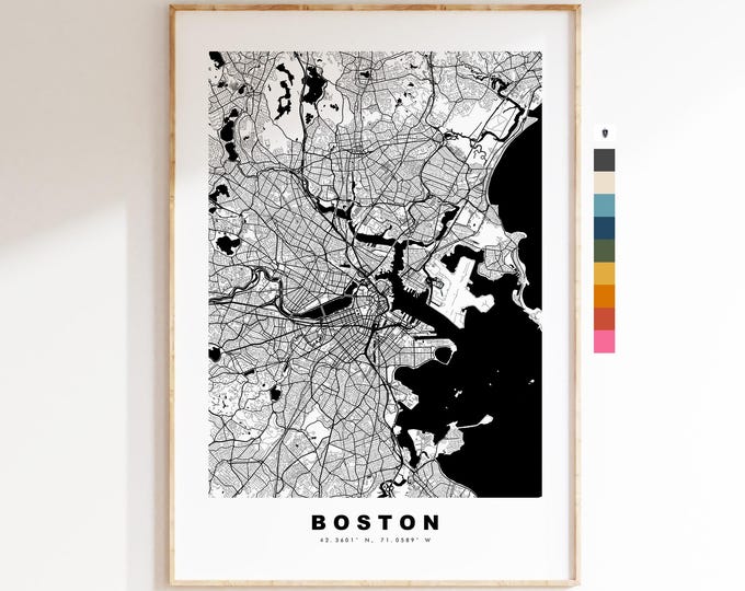 Boston Map Print - City Map Poster - Map Art - USA City Maps - Boston Print - Boston Poster - Minimalist City Map - Massachusetts