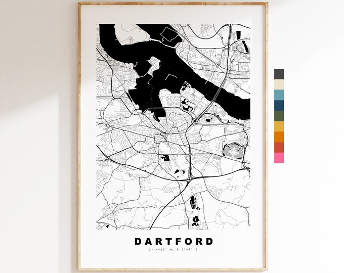 Dartford Map Print - Minimalist City Map Poster - Map Wall Art - UK - Dartford Print - Dartford Poster - Different Colours Available