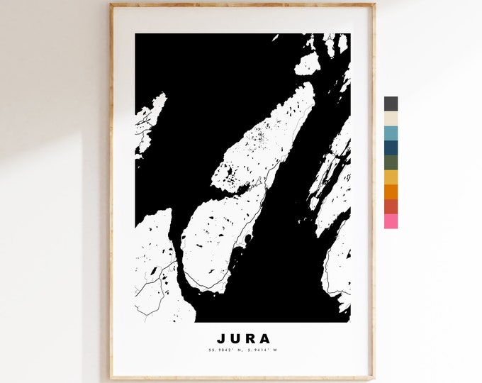 Jura Map Print - Minimalist Map Poster - Map Wall Art - Scotland - Isle of Jura Print - Jura Poster - Different Colours Available