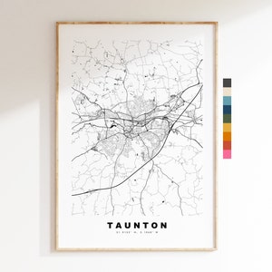 Impresión de mapa de Taunton - Póster de mapa de ciudad minimalista - Arte de mapas - Reino Unido - Impresión de Taunton - Póster de Taunton - Diferentes colores disponibles
